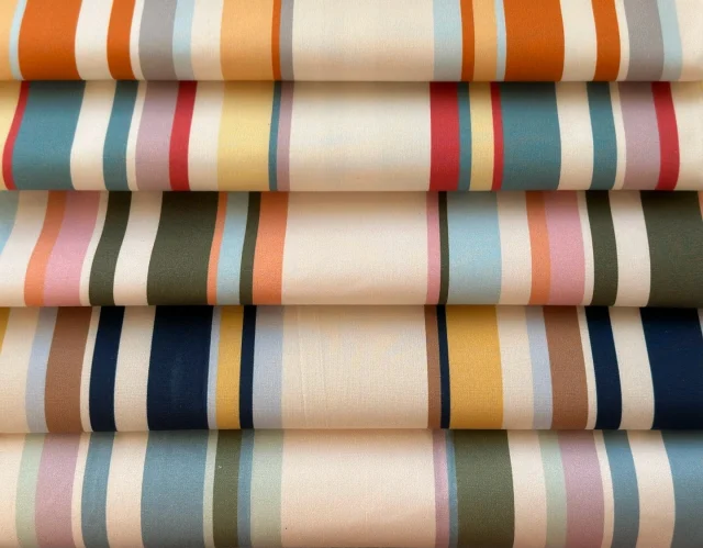 M A R N I  our bold, beautiful, five colour, multi stripe on glazed cotton. Curated to characterise the vibrant colours of landscapes of some of my favourite places in the world.

Available in five colourways – Provence, Capri, Tangier, Athens and Tuscany. 

Sample can be ordered directly online at cinny.co.uk